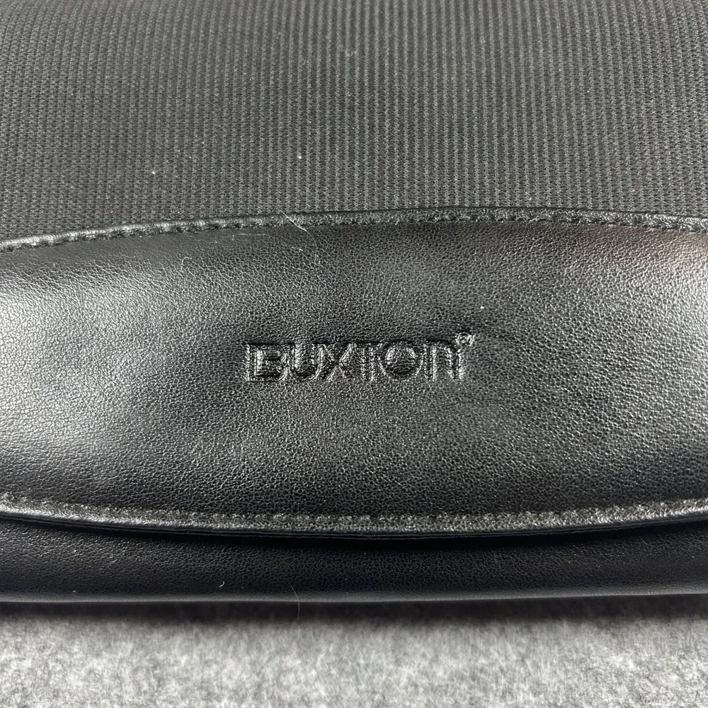 Buxton Organizer Crossbody Bag Small Black Leather Ribbed Textile